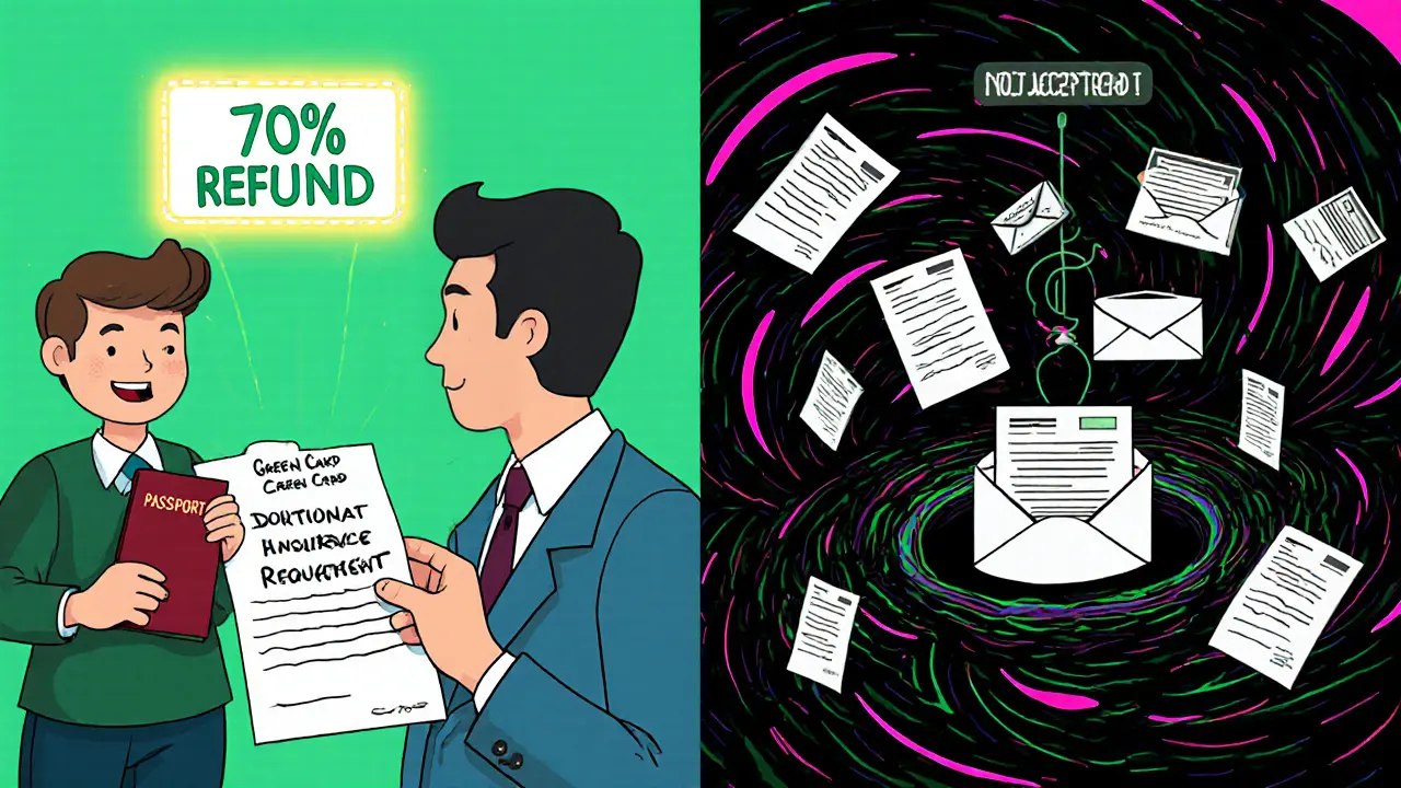 Сравнение успешного возврата 70% и отказа из-за отправки заявления по email.