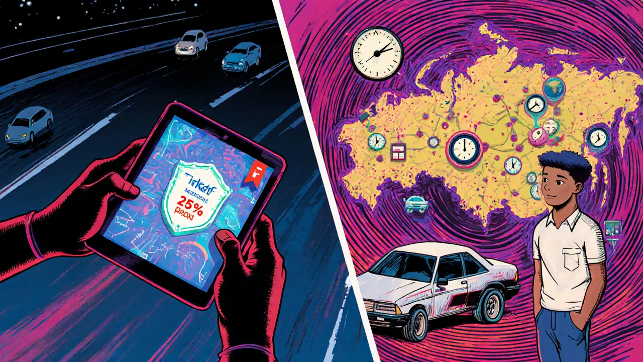 Два водителя: один с телематикой Тинькофф, другой — с сетью СТО РЕСО, фон — карта России и цифровые индикаторы.