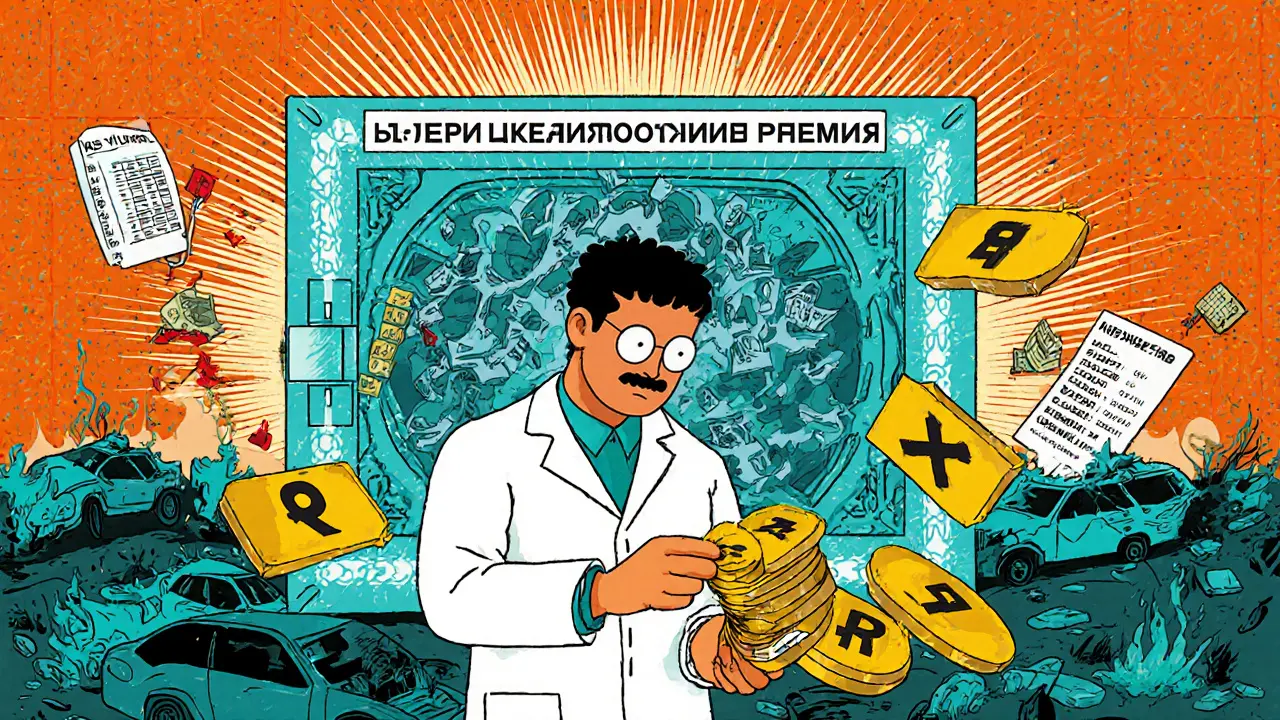 Актуарий размещает государственные облигации в резерв, вокруг него — математические формулы и страховые риски, в стиле Вес Вильсона.