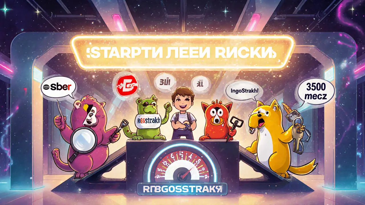 Пять страховых компаний как персонажи помогают новичку с выбором КАСКО в 2025 году.