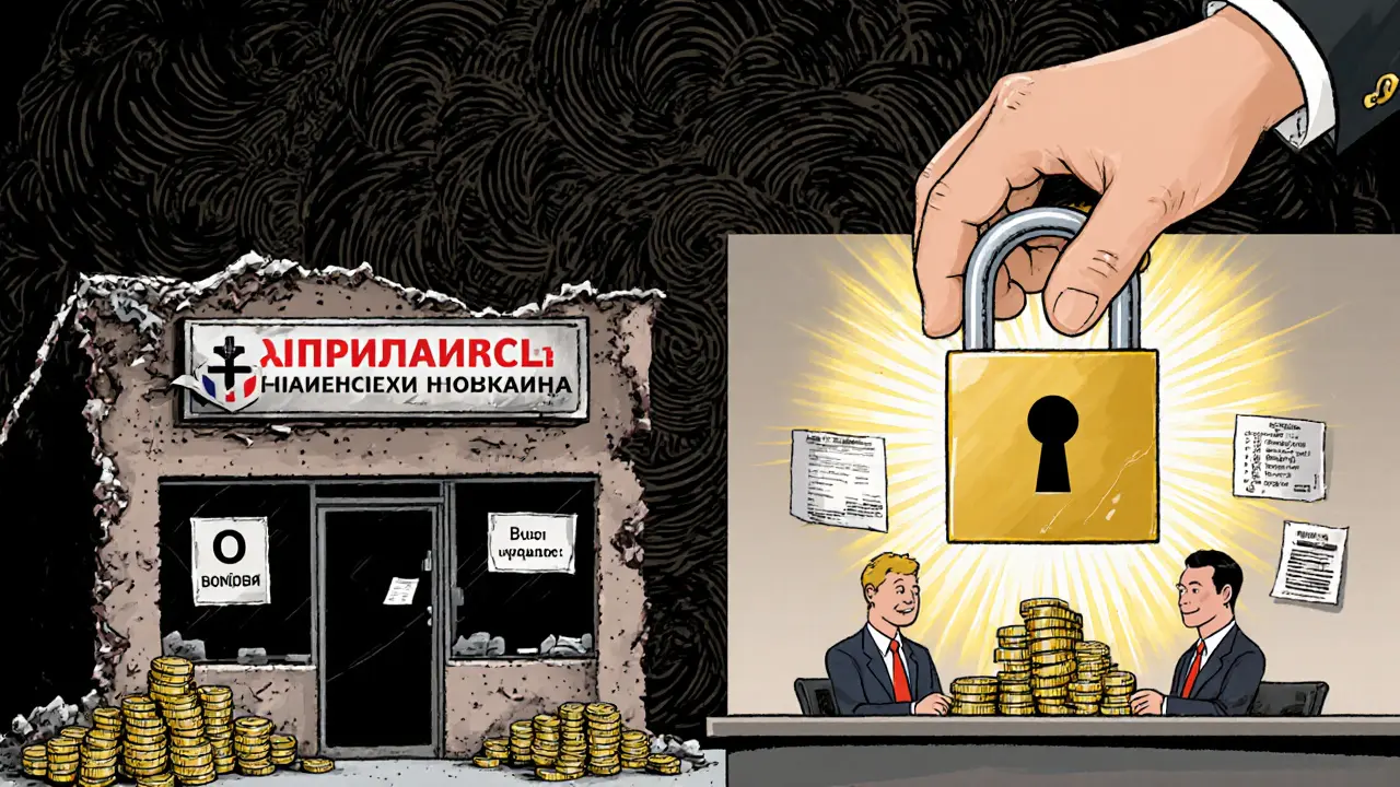 Сравнение разорившейся и стабильной страховой компании: хаос против защиты из облигаций, в стиле Вес Вильсона.