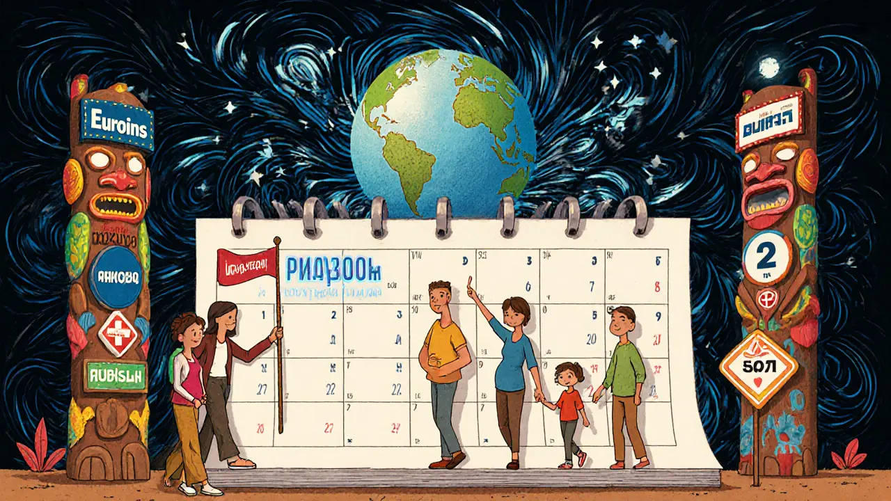 Семья на календаре с отметками о страховке, беременности и максимальном покрытии.