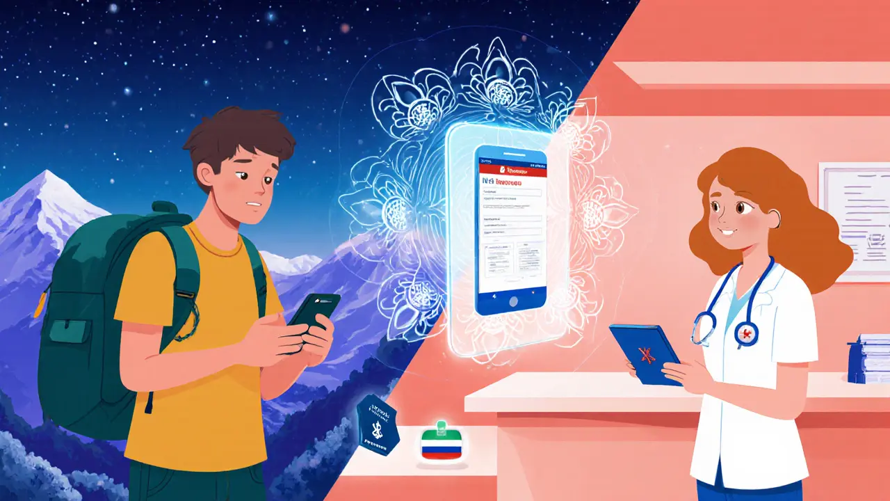 Сравнение: отсутствие связи в горах и помощь в клинике с использованием телемедицины.