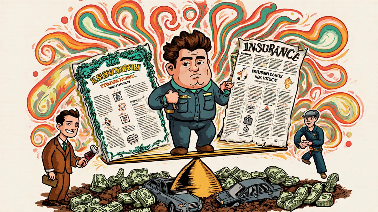 Водитель держит два полиса: один огромный и полный, другой маленький и неполный, на качелях над рисками.