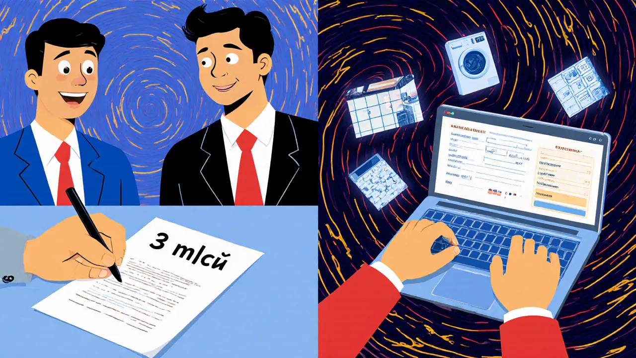 Человек сравнивает неправильную и правильную страховую сумму с фото техники и отделки в психоделическом стиле.