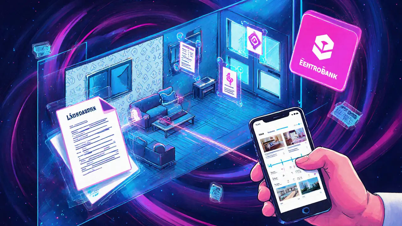 ИИ анализирует квартиру в 2027 году, показывая оценку на голографических метках и фото ремонта.