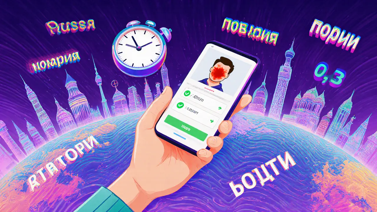 Мобильное приложение ассистанса с фото симптома, таймером и ключевыми словами в психоделическом стиле.