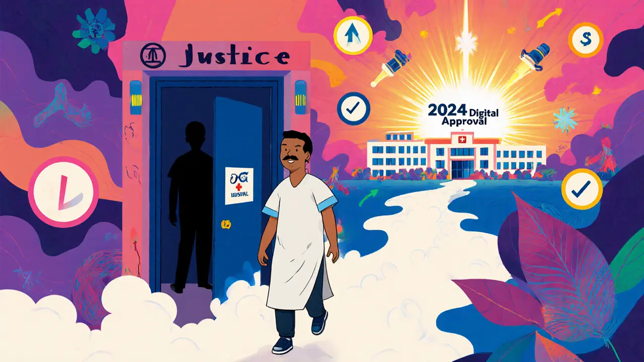 Пациент идет к свету справедливости, а страховая компания исчезает в дыму.