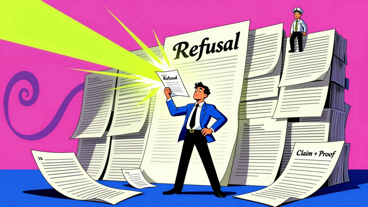 Человек с доказательствами разрушает стену отказа, над ним — регулятор.