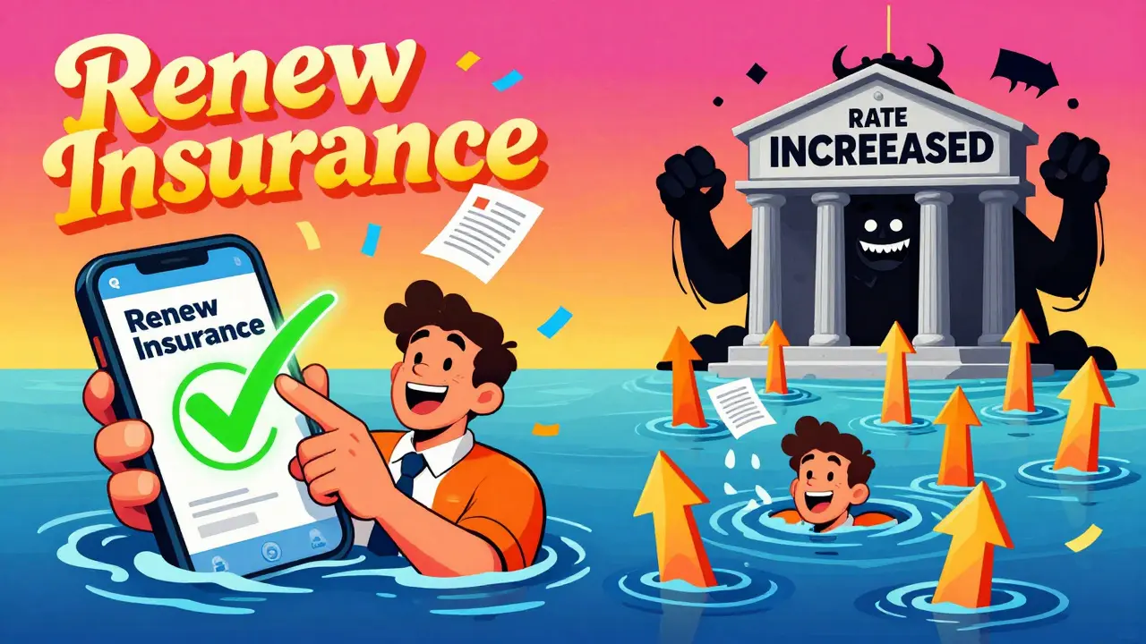 Сравнение: один человек продлевает страховку онлайн с радостью, другой — тонет в растущих платежах из-за повышения ставки.