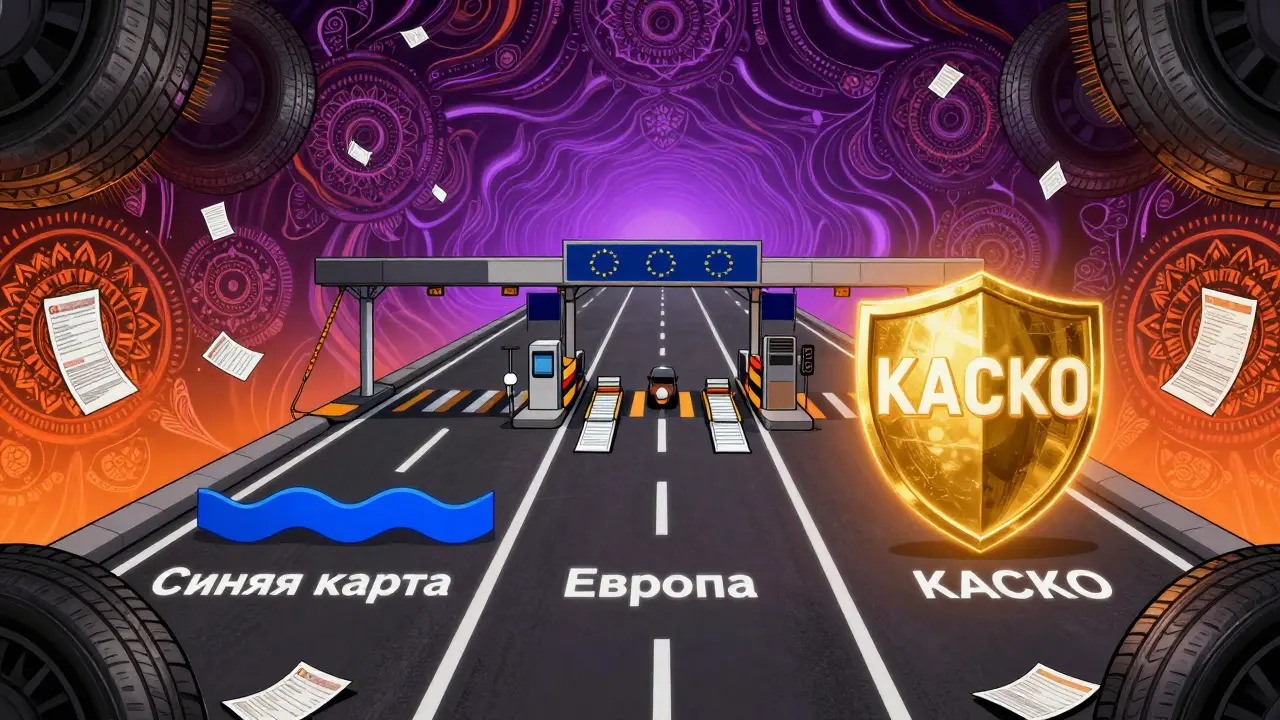 Трёхполосная дорога: синяя карта, европейская страховка и КАСКО ведут в разные направления.