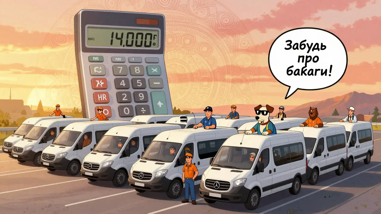 Флот машин с разными водителями, над ними калькулятор с ценами на страховку без ограничений.