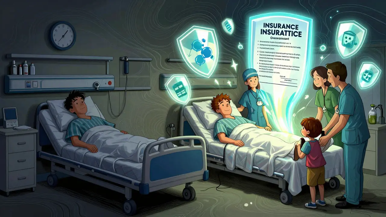 Контраст: один человек в бедной больнице и другой — в комфортной с защитой страхования и сопровождением ребёнка.