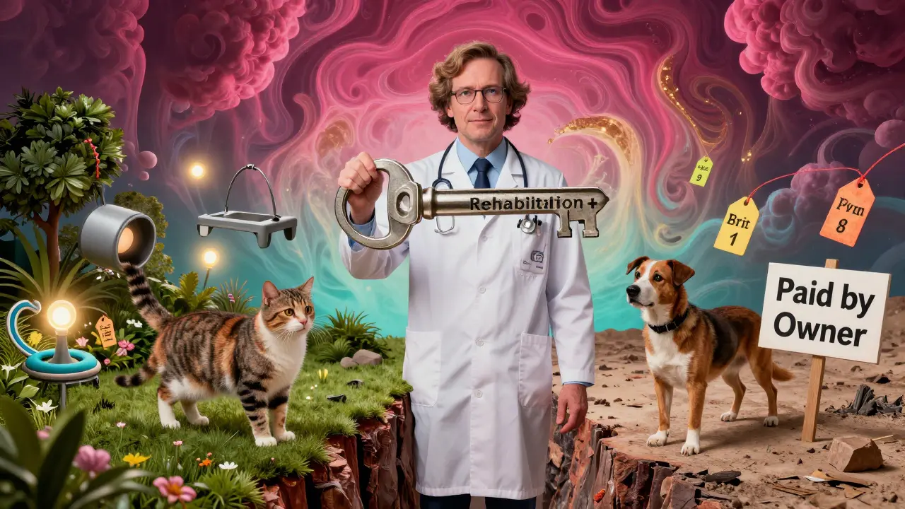 Ветеринар держит ключ к реабилитации, но животные стоят на разных сторонах разрыва — одна сторона с лечением, другая — с оплатой.