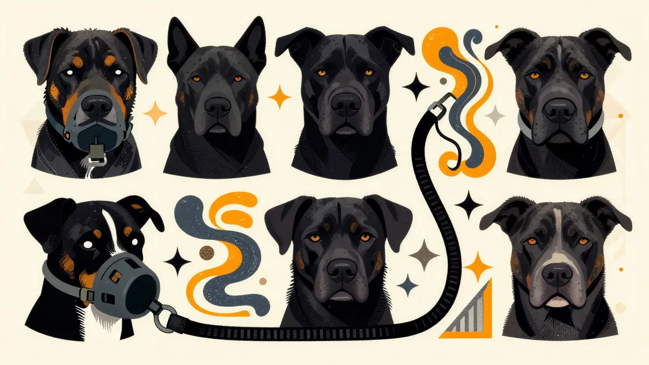 Иллюстрация намордника и поводка для безопасности.