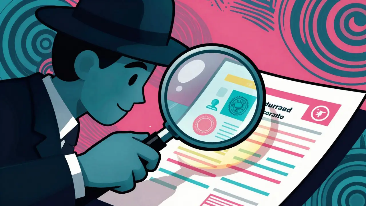 Персонаж осматривает лицензию компании через увеличительное стекло