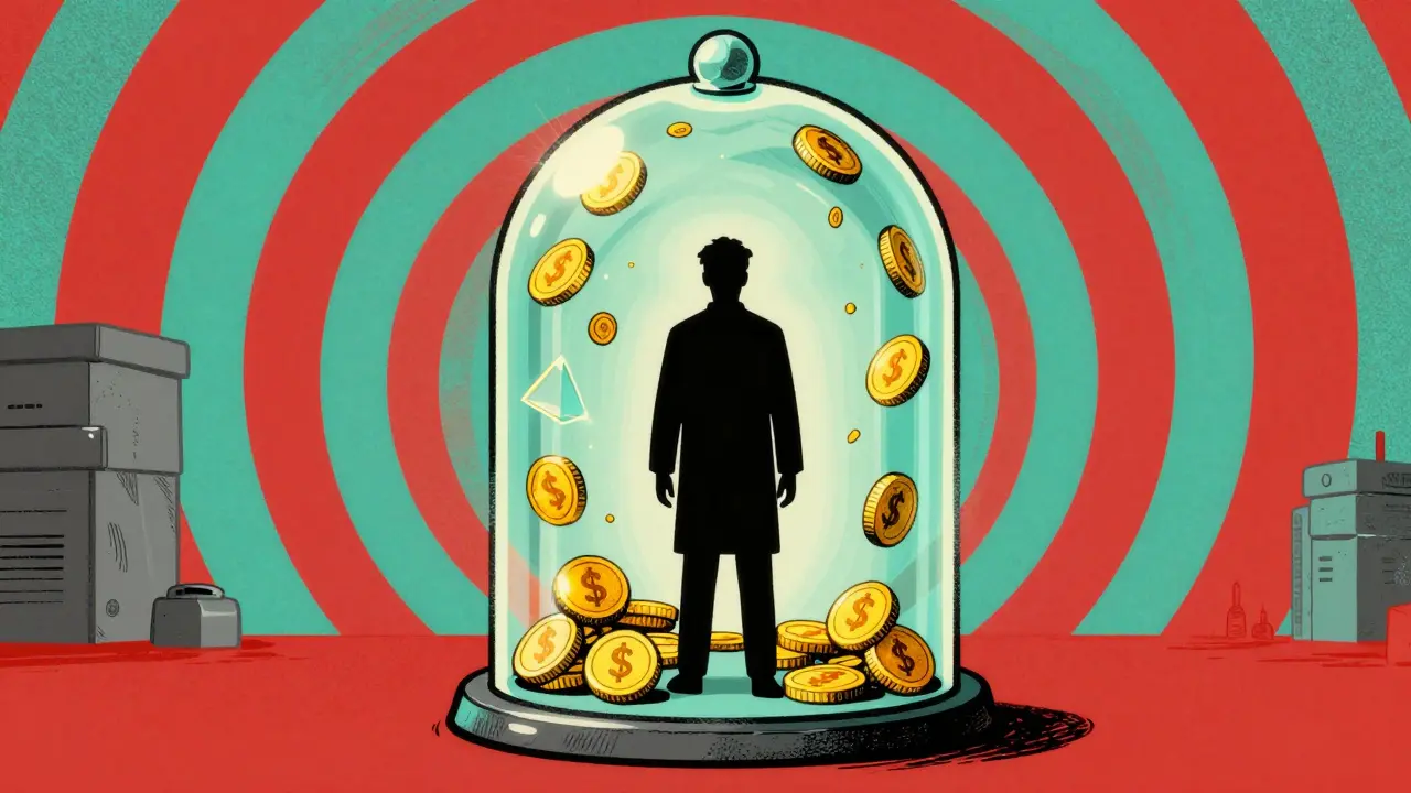 Врач стоит под защитным куполом, символизирующим страховую выплату.