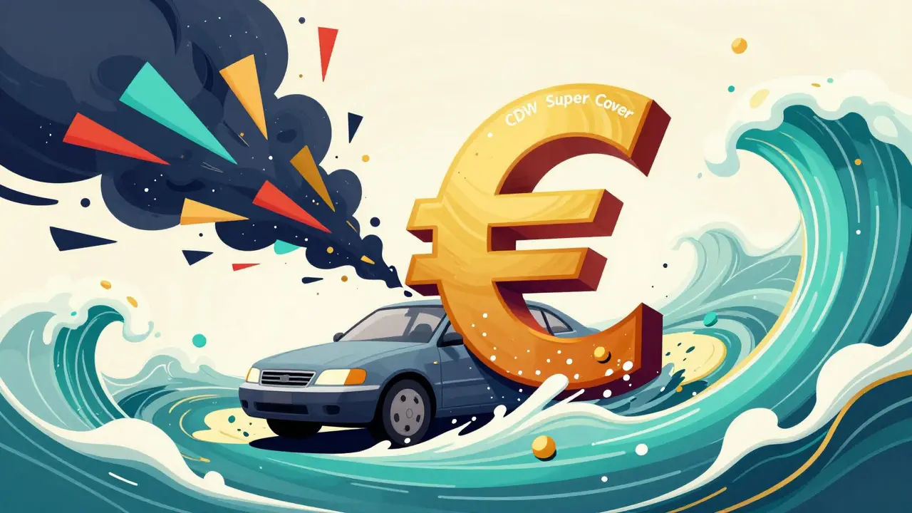 Абстрактная иллюстрация рисков и защиты при страховании авто в стиле Уэса Уилсона