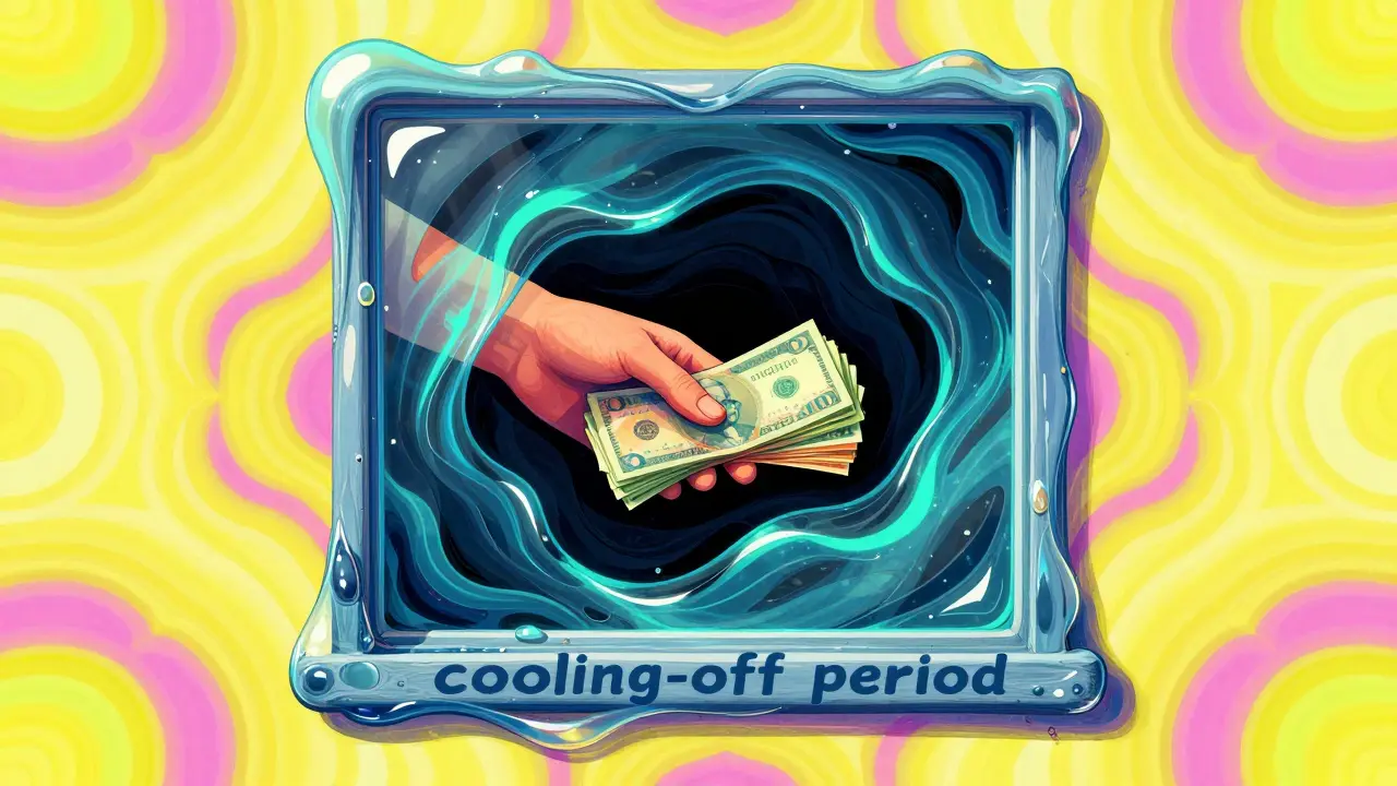Стилизованное изображение окна периода охлаждения с возвратом денег