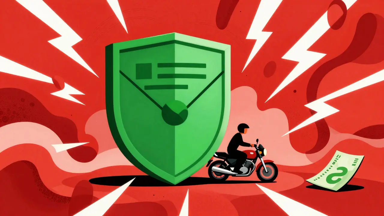 Стилизованный зеленый щит, защищающий мотоциклиста от рисков
