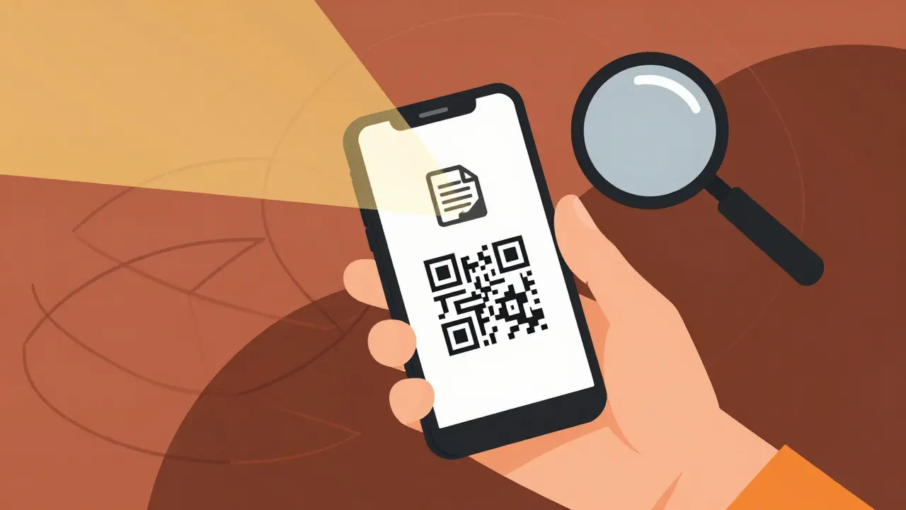 Ручка сканирует QR-код полиса для проверки подлинности документа